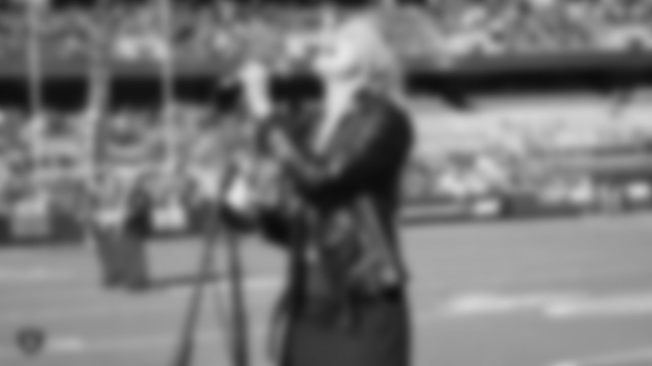 Singer Grace Weber performs God Bless America before the Raiders regular season game against the Cincinnati Bengals.