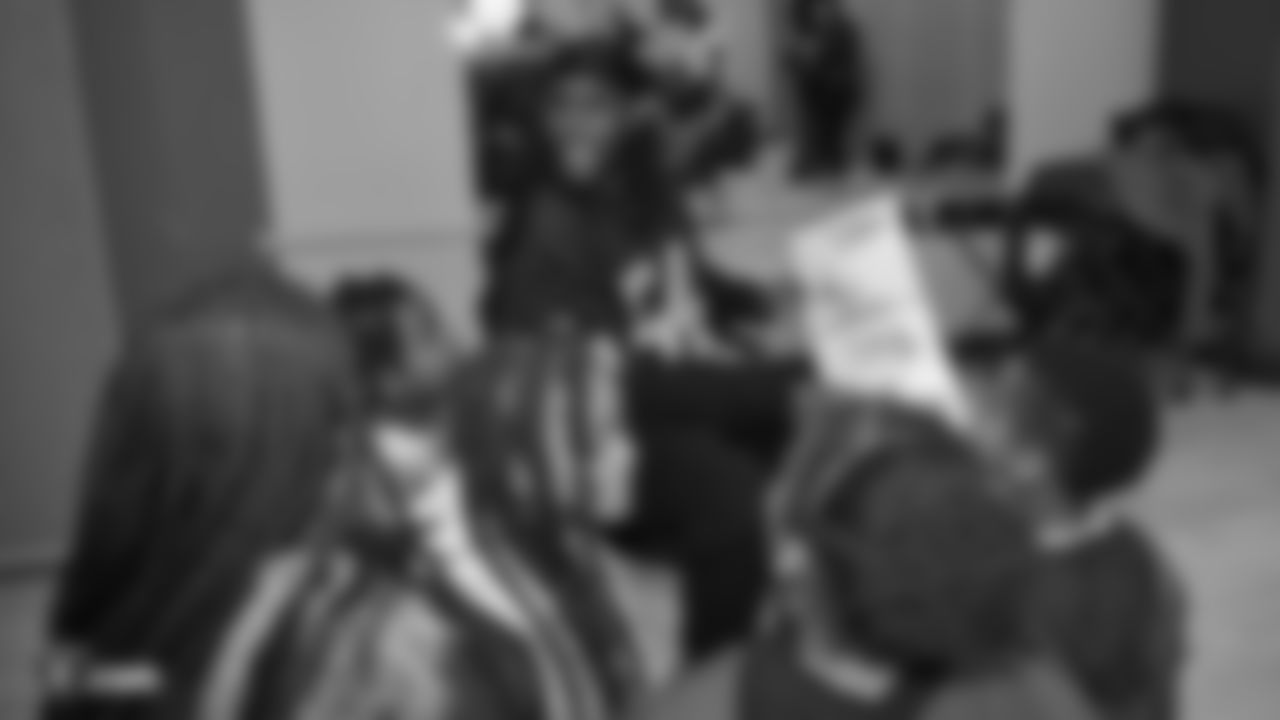 Oakland Raiders defensive tackle Clinton McDonald and his Light Into Darkness Foundation, along with linebacker Emmanuel Lamur, linebacker Kyle Wilber, punter Johnny Townsend, defensive tackle Frostee Rucker, and fullback Ryan Yurachek, partner with the nonprofit First Book by hosting a reading party to promote literacy at the West Oakland Youth Center, Tuesday, December 11, 2018, in Oakland, California.