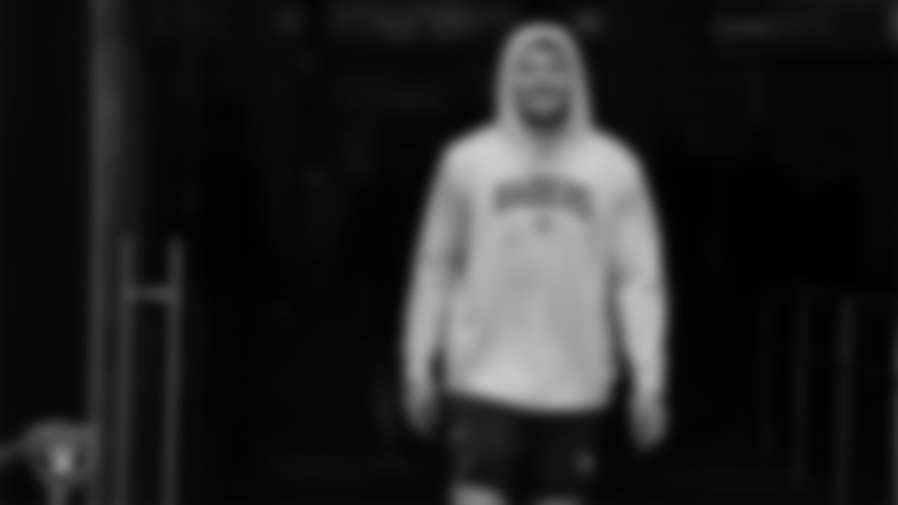 Las Vegas Raiders tight end Jesper Horsted (80) walks down the tunnel before the preseason away game against the Dallas Cowboys at AT&T Stadium.