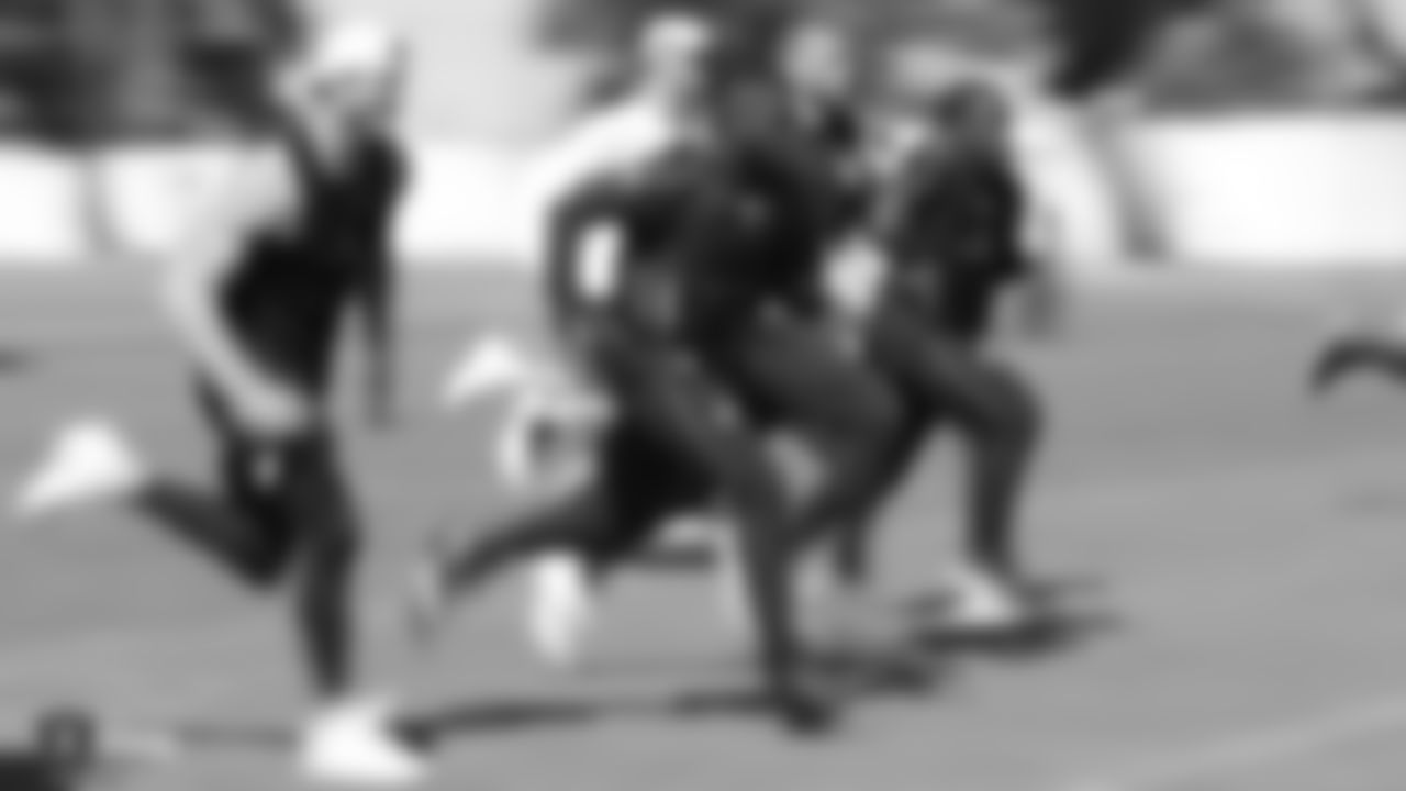 Raiders players at a workout during phase one of the offseason program at the Raiders Practice Facility in Alameda, Calif.