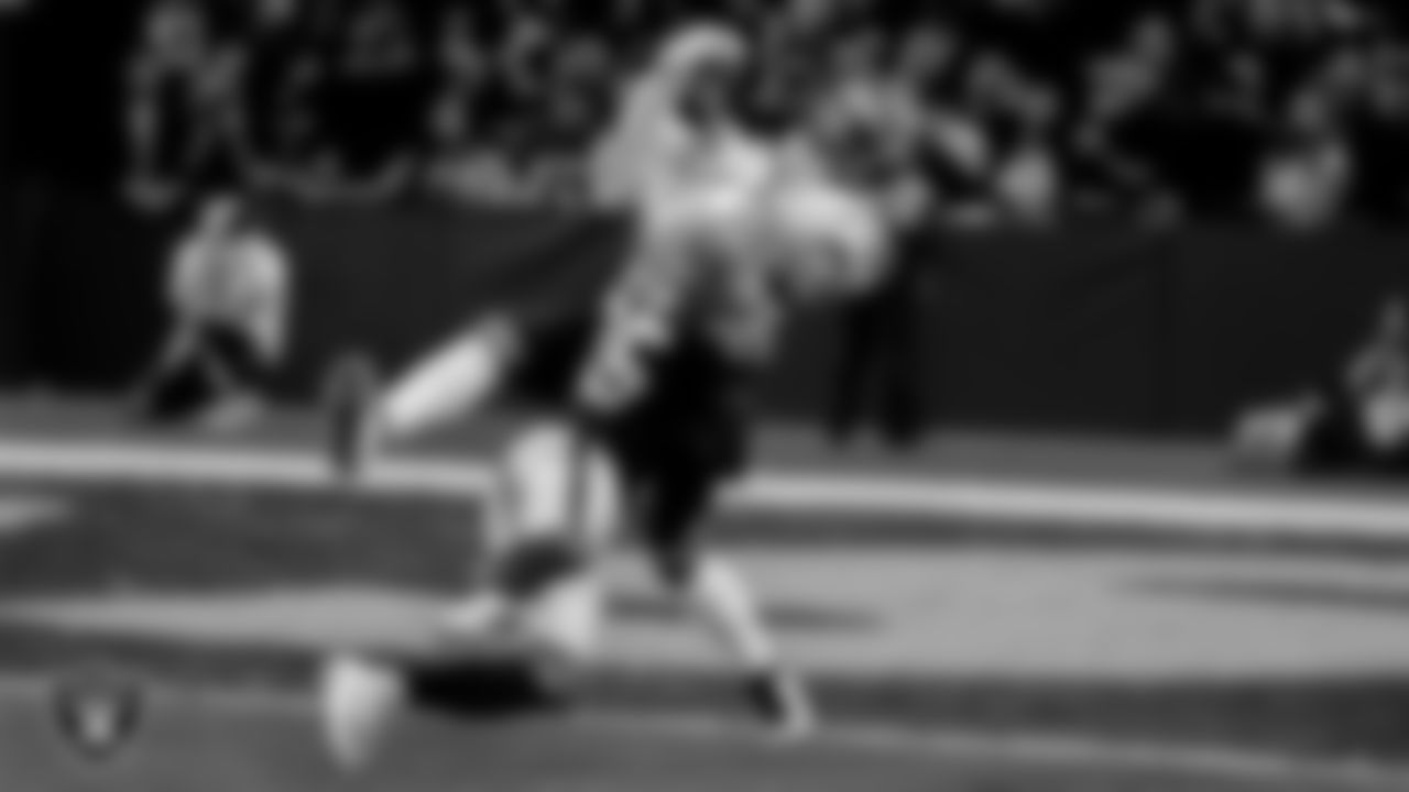 Las Vegas Raiders cornerback Brandon Facyson (35) breaks up a pass during the regular season home game against the Cincinnati Bengals at Allegiant Stadium, Sunday, November 21, 2021, in Las Vegas, Nev.