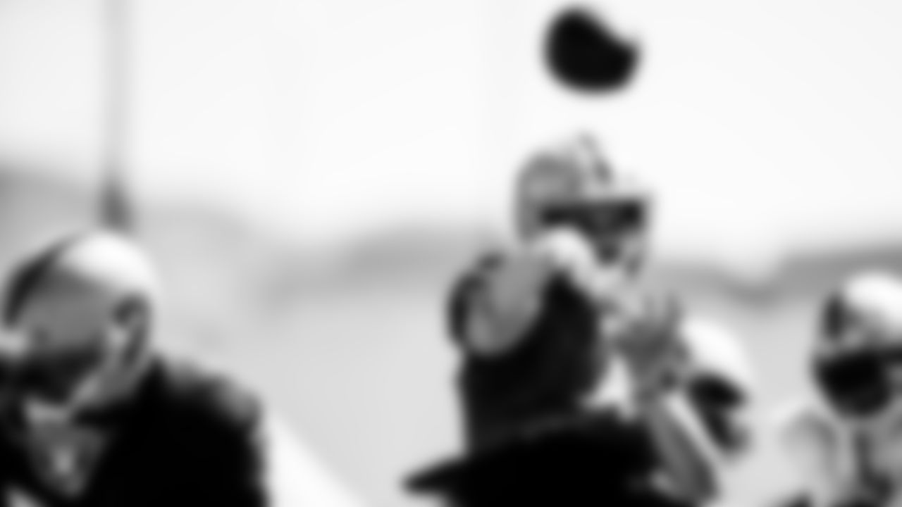 Las Vegas Raiders quarterback Derek Carr (4) during practice.
