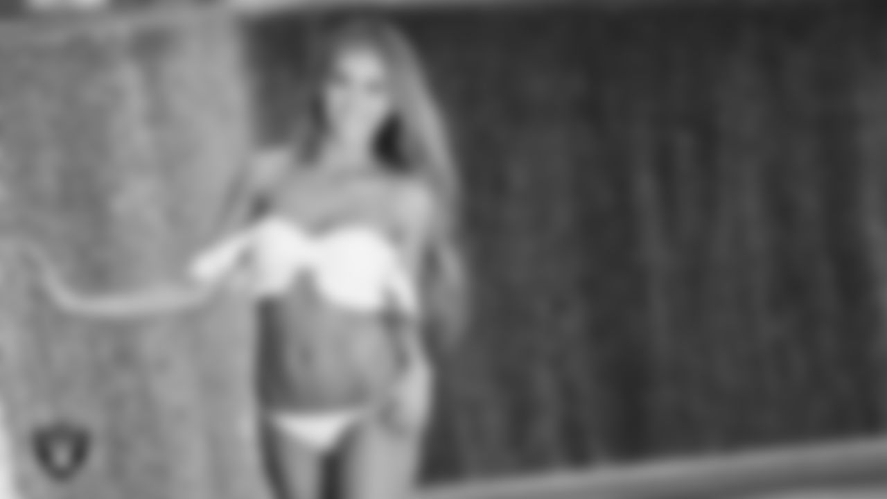 Raiderette Bree poses for the 2021 Raiderettes Swimsuit Photoshoot at Park MGM Hotel.