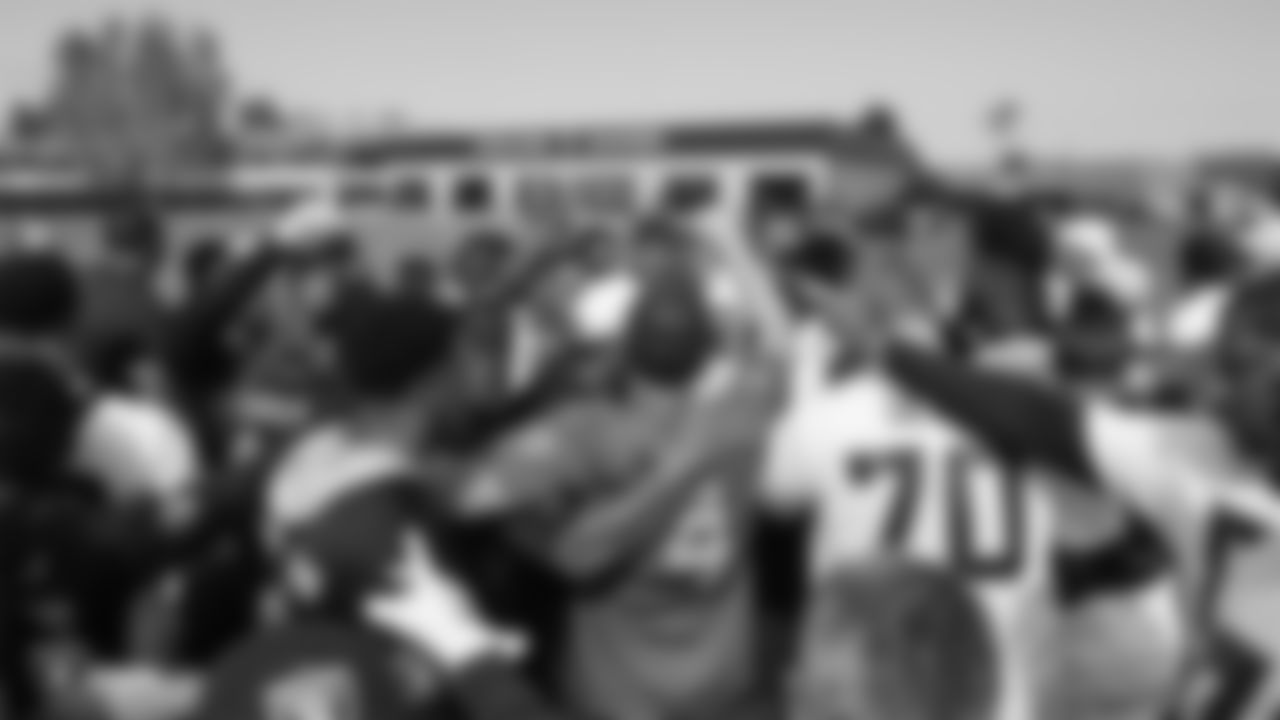 Raiders players and coaches at a workout during phase two of the offseason program at the Raiders Practice Facility, in Alameda, Calif.