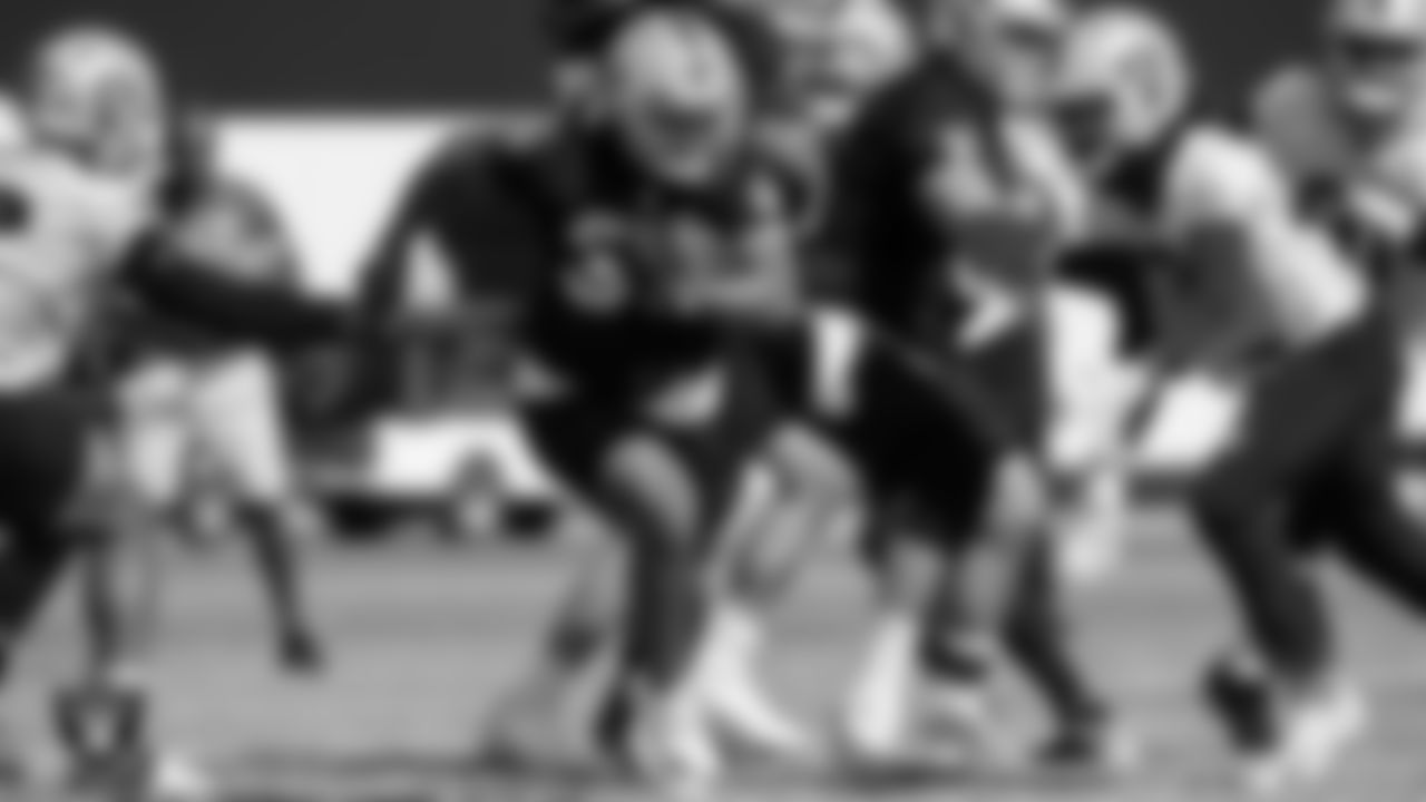 Las Vegas Raiders running back Trey Ragas (36) during practice at Intermountain Healthcare Performance Center.