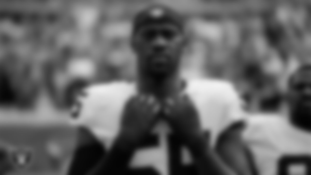 Las Vegas Raiders defensive end Chandler Jones (55) during the national anthem before the regular season away game against the Jacksonville Jaguars at TIAA Bank Field.