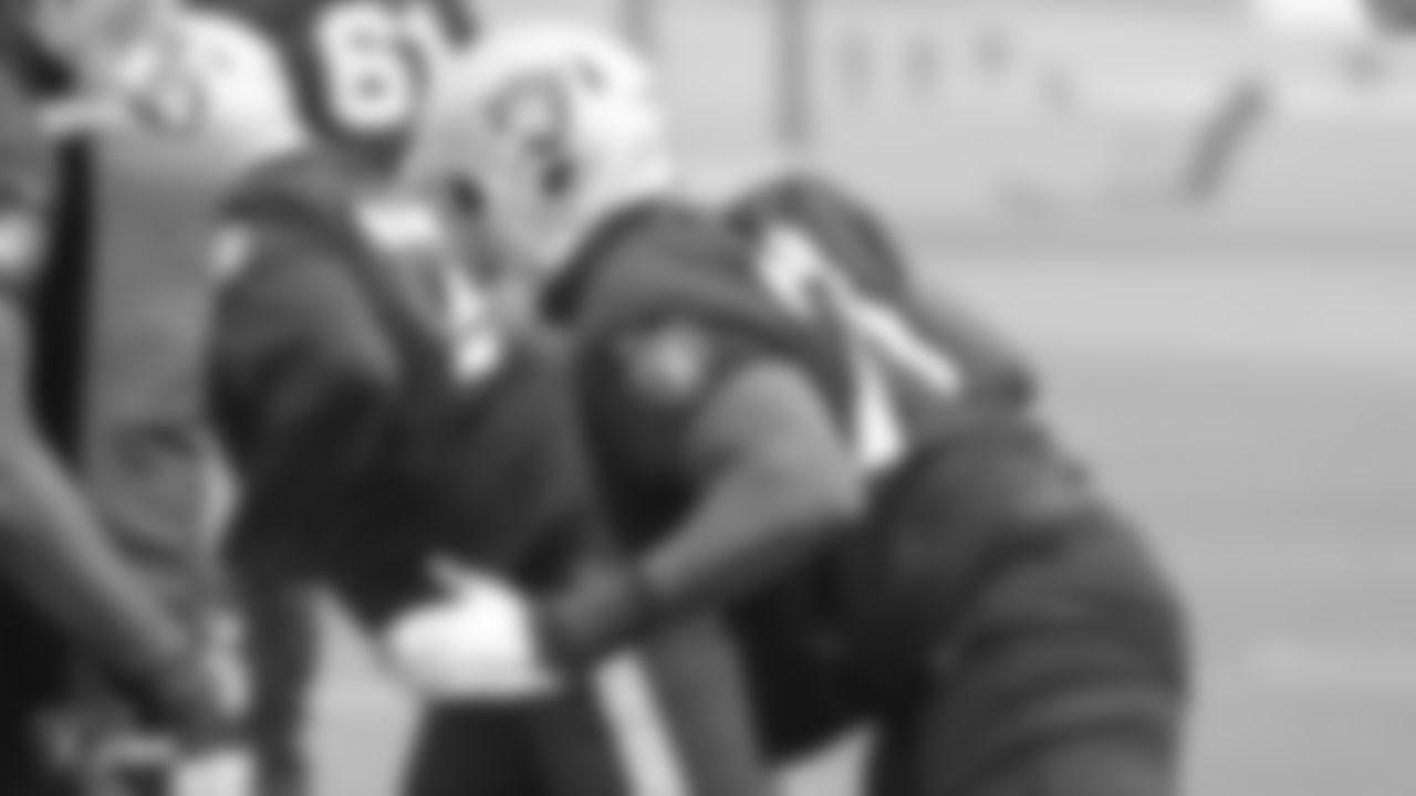 Oakland Raiders tackle Justin Murray (71) on the field for practice at the Oakland Raiders Practice Facility, Friday, December 21, 2018, in Alameda, California.
