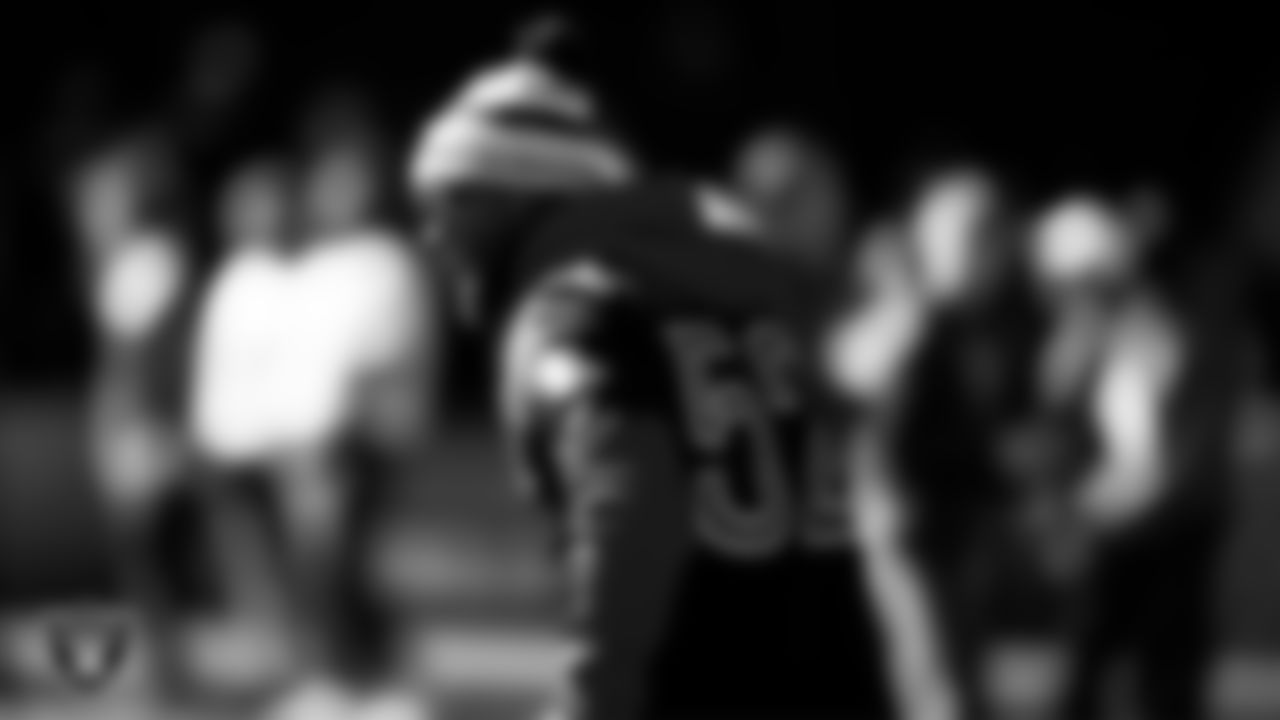 Las Vegas Raiders linebacker Denzel Perryman (52) during a practice for the 2022 Pro Bowl.