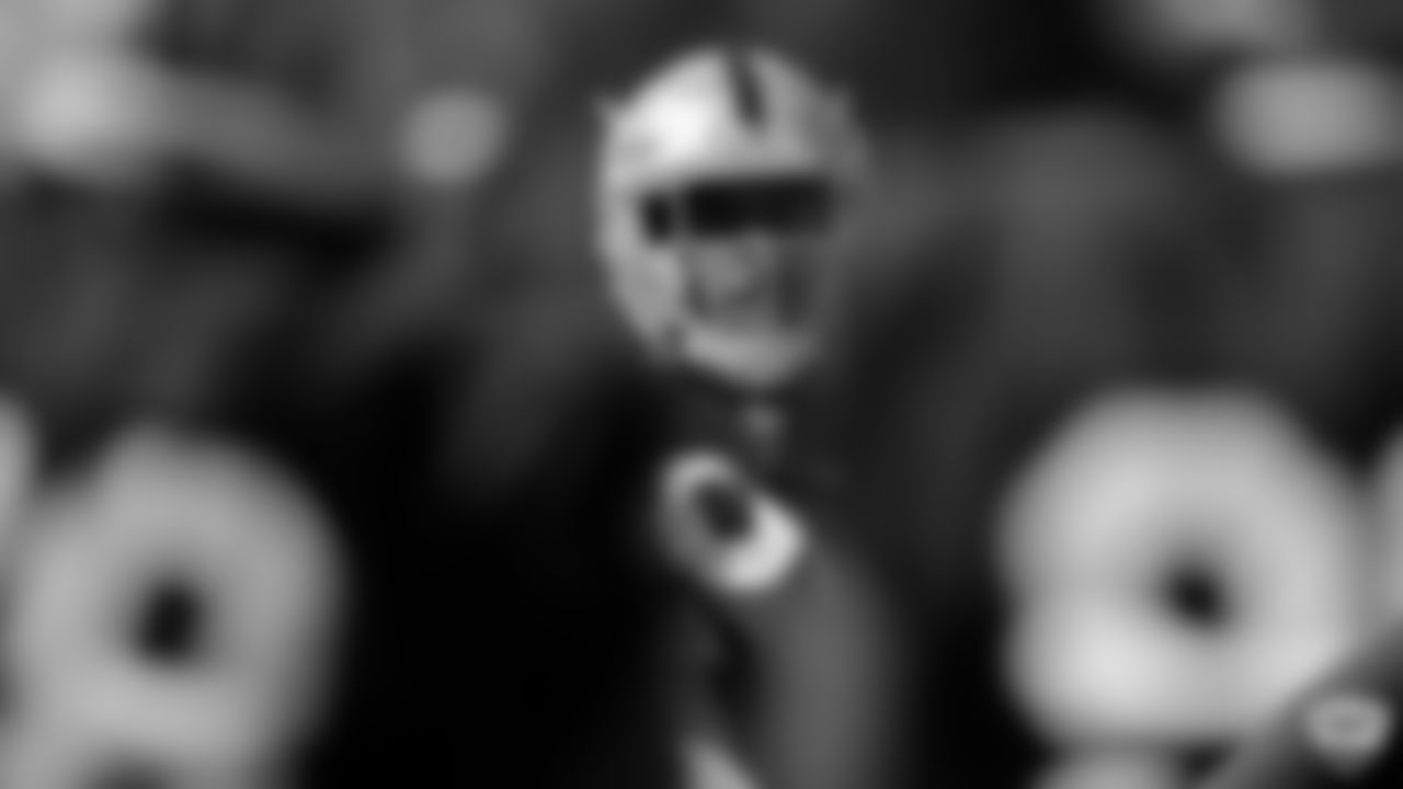 Raiders defensive tackle Ethan Westbrooks (63) on the field for a joint practice with the Los Angeles Rams at 2019 Training Camp.