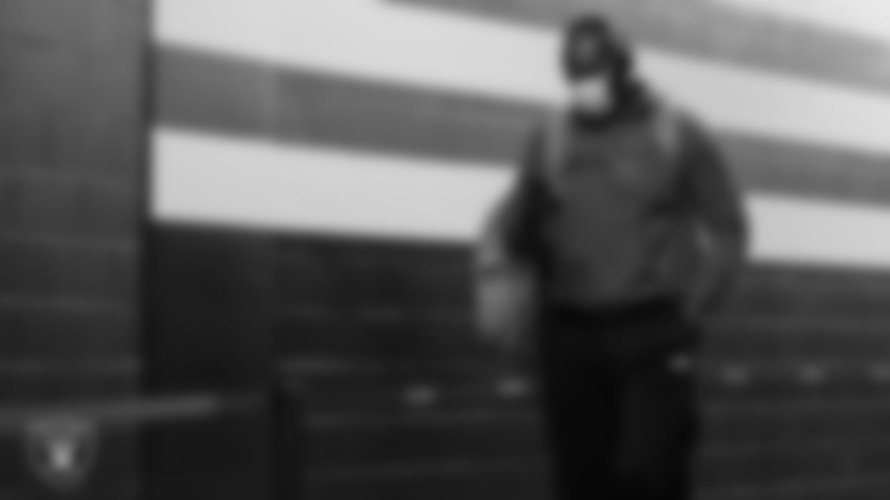 Las Vegas Raiders tackle Brandon Parker (75) arrives to the regular season away game against the Cleveland Browns.