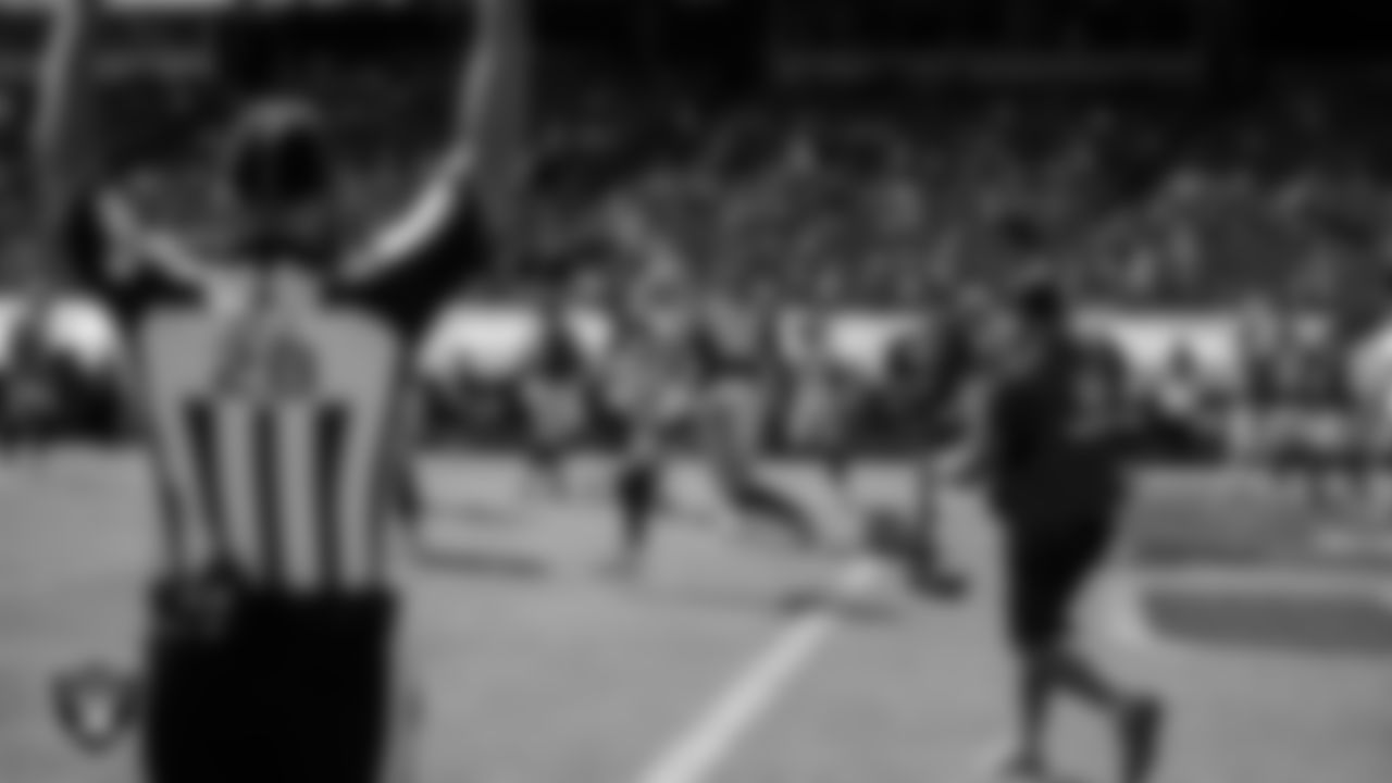 Las Vegas Raiders tight end Darren Waller (83) celebrates after making a 5-yard touchdown catch during the regular season away game against the Kansas City Chiefs.