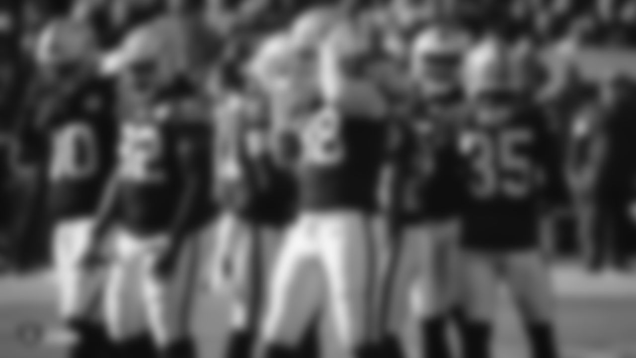 The Raiders during the regular season game against the Jacksonville Jaguars at the Oakland-Alameda County Coliseum.