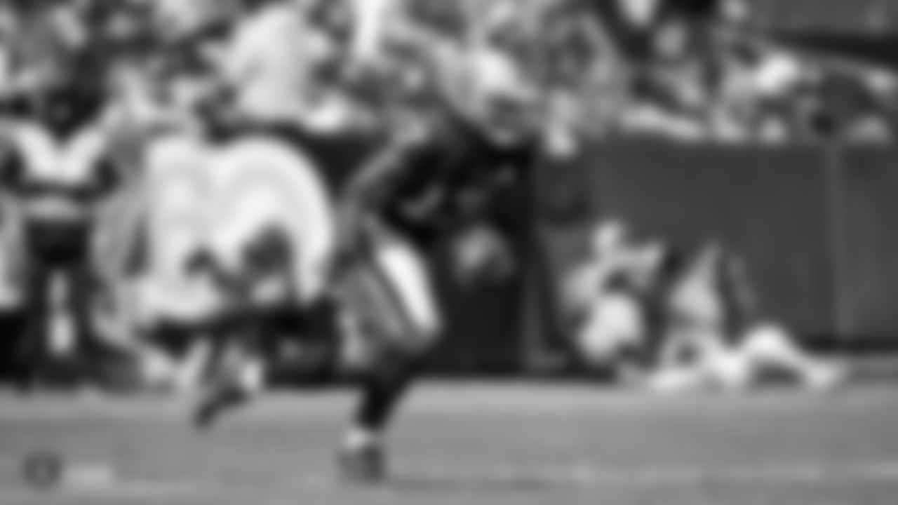 Raiders wide receiver/return specialist Dwayne Harris (17) returns the football upfield during the Raiders regular season game against the Kansas City Chiefs.