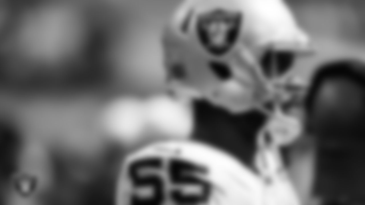 Las Vegas Raiders defensive end Chandler Jones (55) on the sidelines during the regular season away game against the Los Angeles Chargers at SoFi Stadium.
