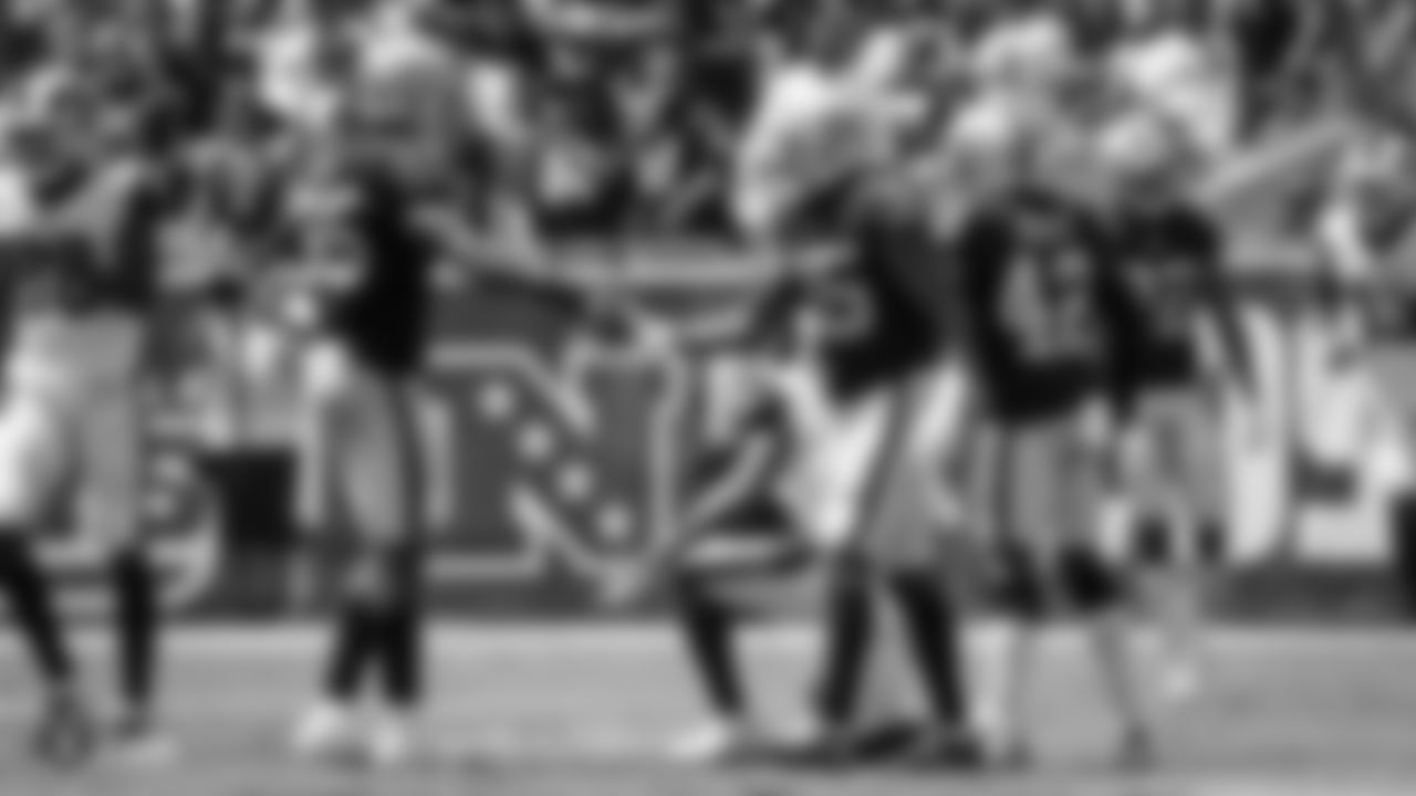 Oakland Raiders linebacker Marquel Lee (55) and cornerback Shareece Wright (35) after a play during The Oakland Raiders preseason game against the Los Angeles Rams at Los Angeles Memorial Coliseum, Saturday, August 18, 2018, in Los Angeles, California. The Oakland Raiders lost 19-15.