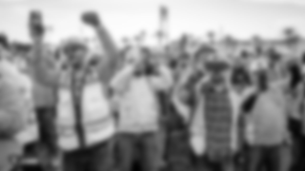 Construction workers during an official announcement of the Raiders changing their name to the Las Vegas Raiders.