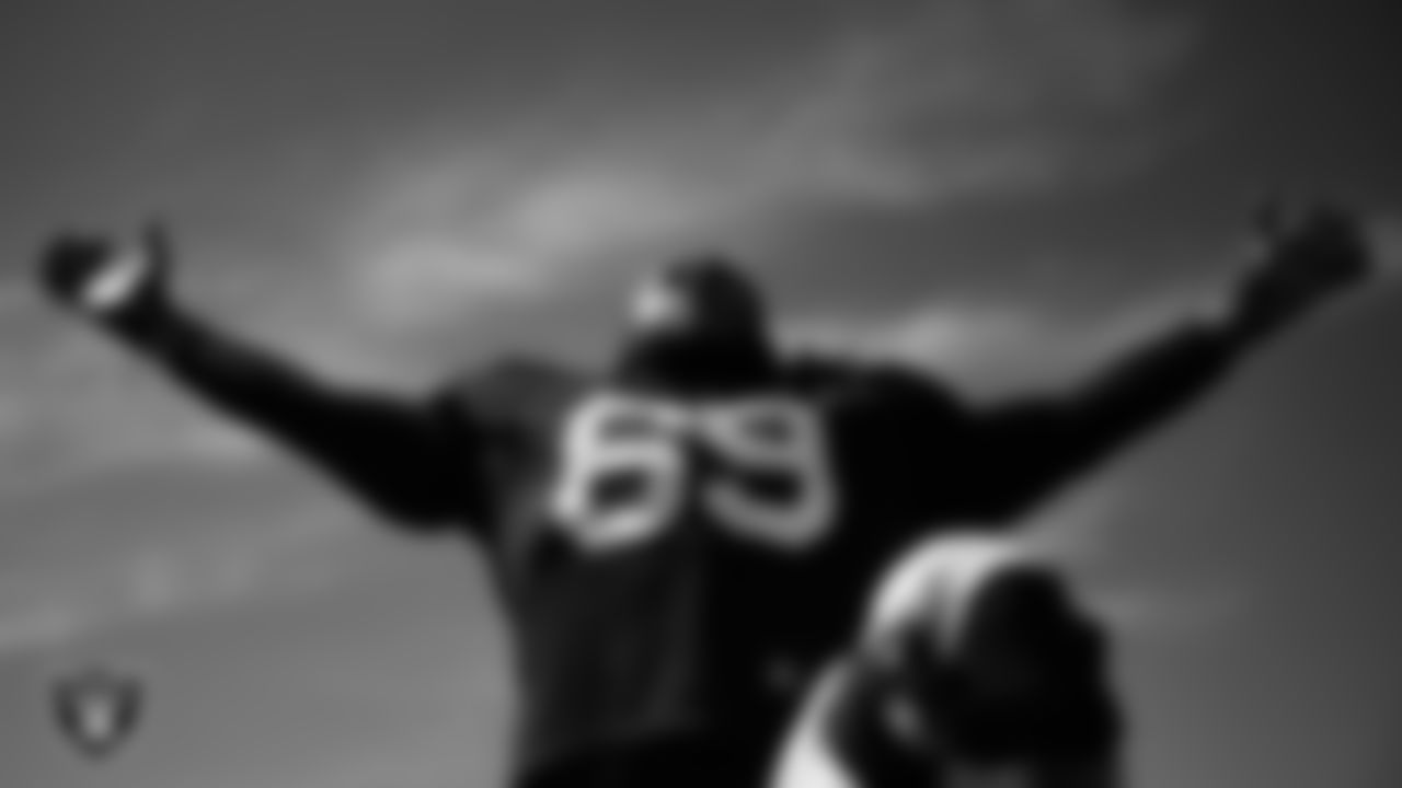 Las Vegas Raiders defensive lineman Adam Butler (69) during practice at Intermountain Health Performance Center.