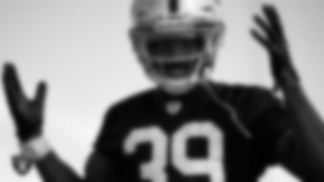 Las Vegas Raiders cornerback Nate Hobbs (39) during practice at Intermountain Healthcare Performance Center.