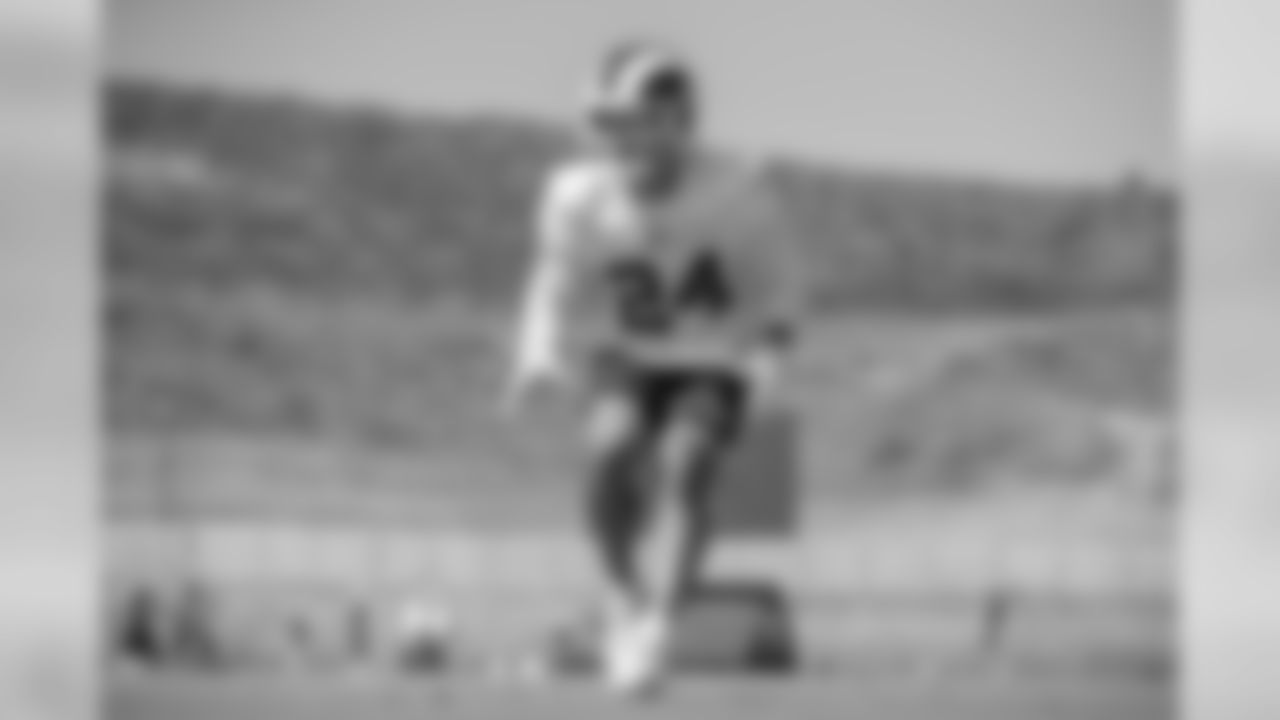Safety (24) Taylor Rapp of the Los Angeles Rams practices, Wednesday, September 11, 2019, in Thousand Oaks, CA. (Jeff Lewis/Rams)
