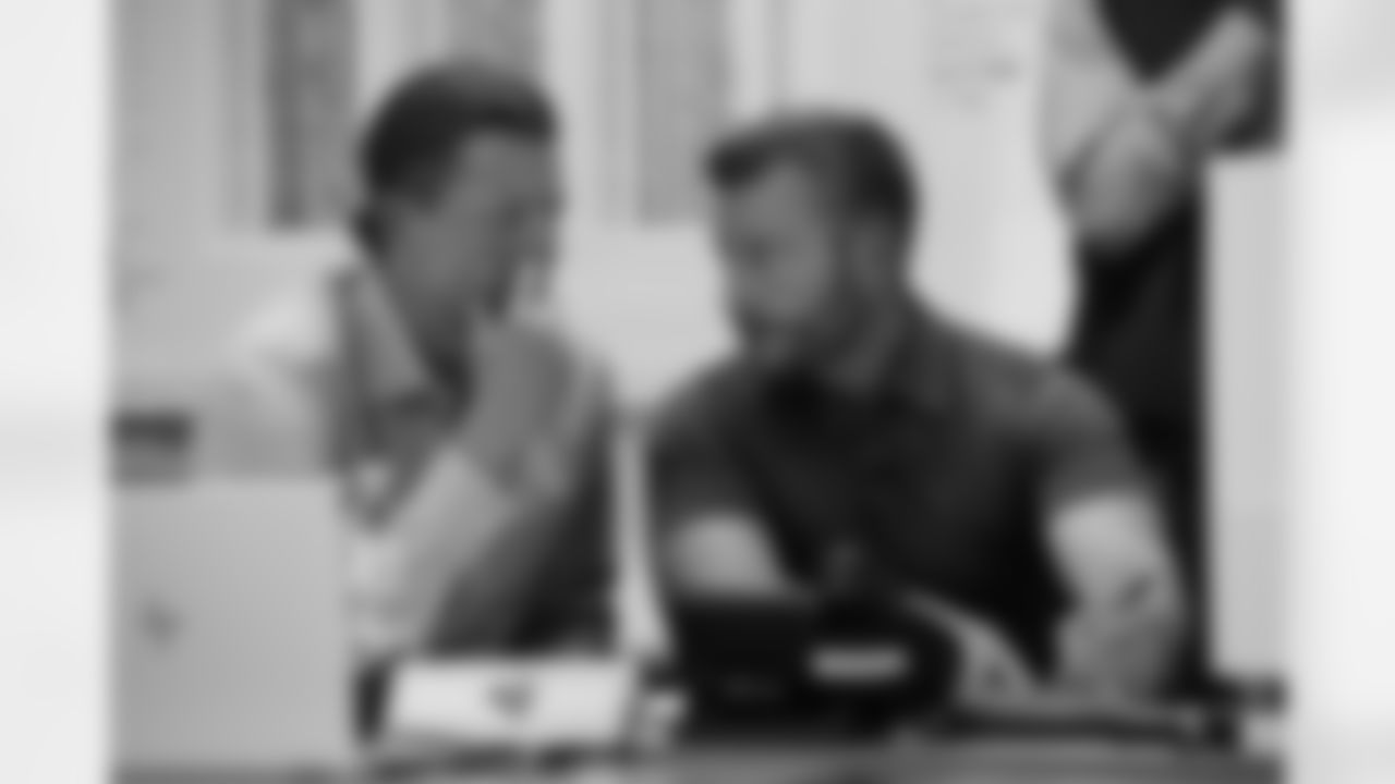 NFL Draft 2019 continues into day two, Los Angeles Rams management, coaches and staff discuss their selections and options throughout the upcoming rounds with General Manager Les Snead, Head Coach Sean McVay. Friday, April 26, 2019, Agoura Hills, CA. (Will Navarro/Rams)