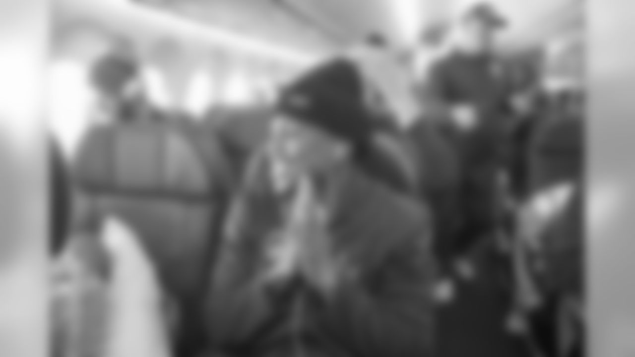 Defensive back (27) XX of the Los Angeles Rams sits on the plane flying to Atlanta for Super Bowl LIII, Sunday, January 27, 2019, in Los Angeles, CA. (Jeff Lewis/Rams)