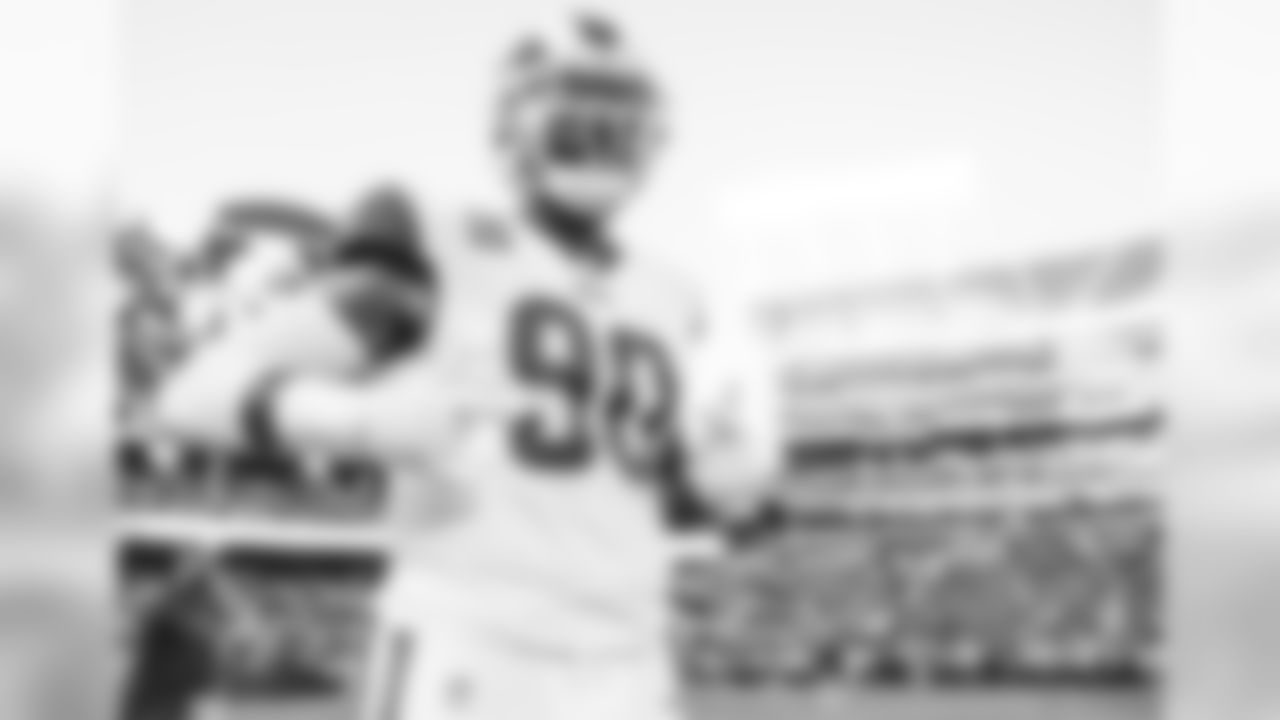 Defensive lineman #90 Michael Brockers of the Los Angeles Rams before the Rams 33-13 Monday Night Football victory over the Oakland Raiders in an NFL Season Opener Weeks 1 football game on September 10, 2018, in Oakland, CA. (Daniel Bowyer/Rams)