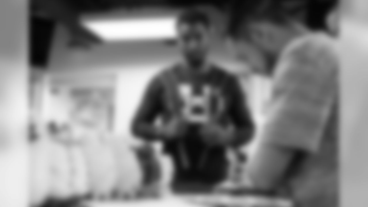 XX of the Los Angeles Rams arrives at Cal Lu to see his locker and try on his equipment, Monday, May 13, 2019, in Thousand Oaks, CA. (Jeff Lewis/Rams)