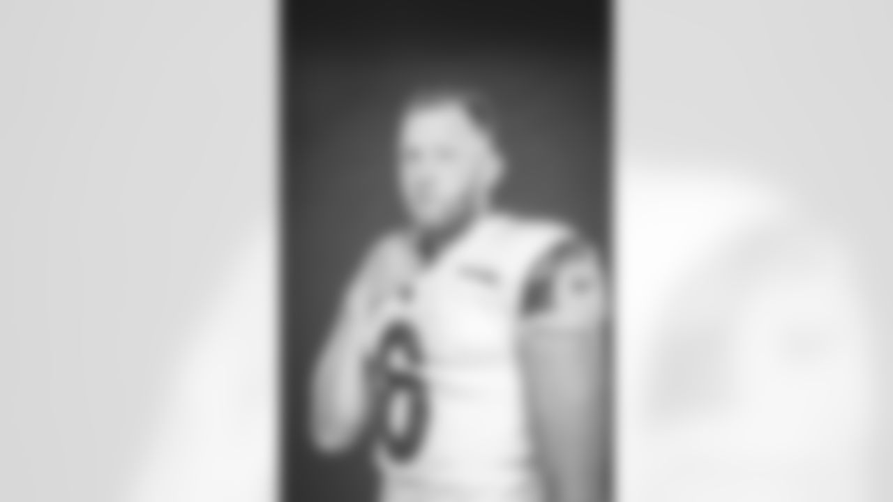 Johnny Hekker of the Los Angeles Rams poses in studio on a gray background, Wednesday, June 2, 2021, in Thousand Oaks, CA. (Jeff Lewis/LA Rams)