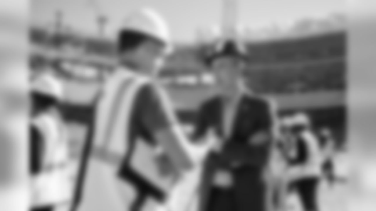 Los Angeles Rams VP/COO Kevin Demoff speaks to the media at a construction progress update visit of the Los Angeles Stadium and Entertainments District on September 18th, 2018 at LASED in Inglewood, Calif (Rams/Hiro Ueno)