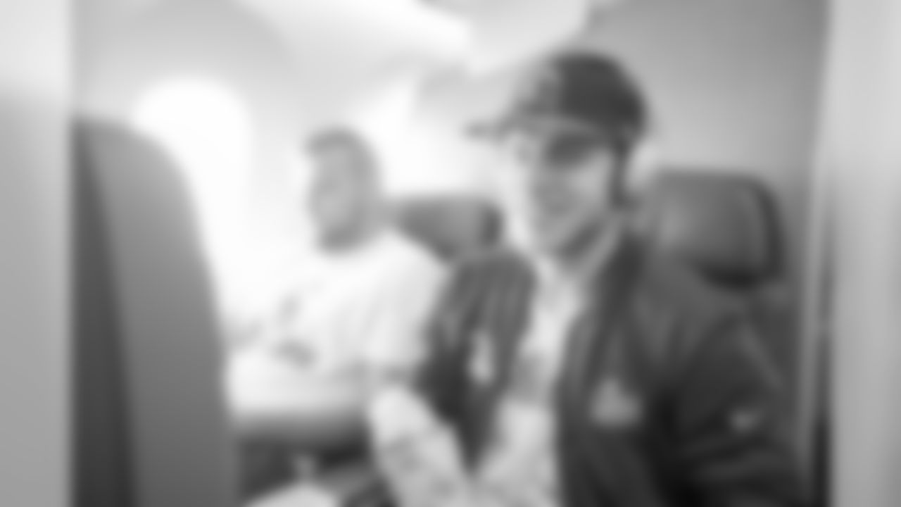 Wide receiver (18) Cooper Kupp of the Los Angeles Rams sits on the plane flying to Atlanta for Super Bowl LIII, Sunday, January 27, 2019, in Los Angeles, CA. (Jeff Lewis/Rams)