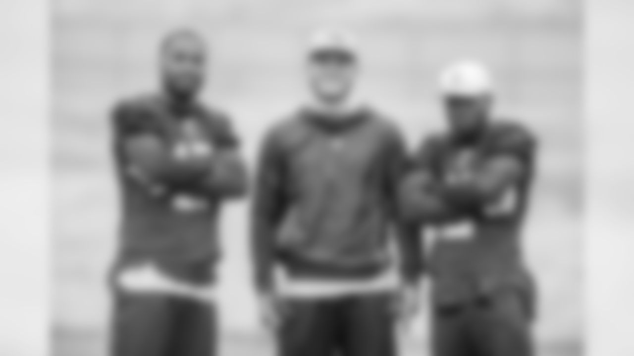 Wide receiver's (17) Robert Woods, (18) Cooper Kupp, and (12) Brandin Cooks of the Los Angeles Rams pose for a picture on day 8 of Phase II of the offseason program workouts, Thursday, May 9, 2019, in Thousand Oaks, CA. (Jeff Lewis/Rams)