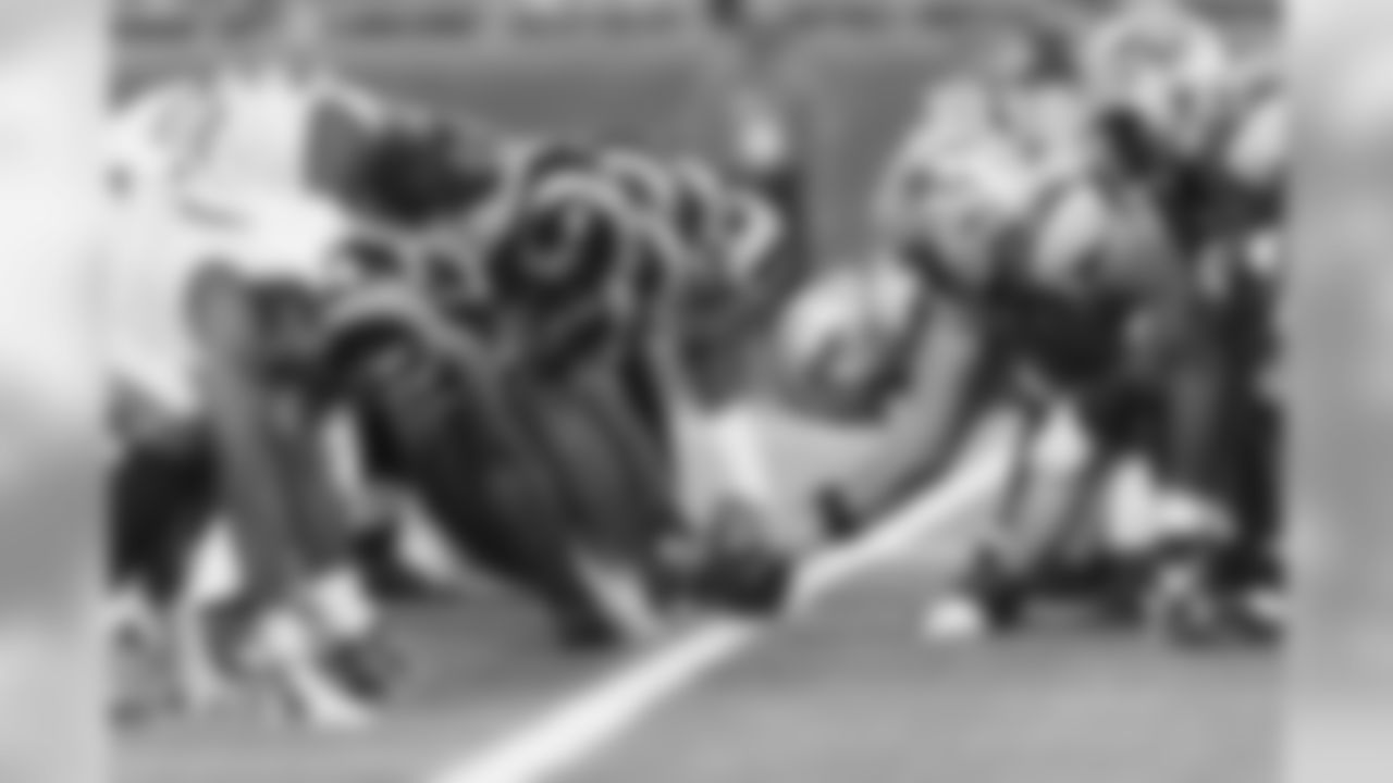 Los Angeles Rams special teams at the line of scrimmage during the NFL regular season game against the Detroit Lions on Sunday, Oct. 16, 2016 in Detroit. (Ric Tapia/Rams)