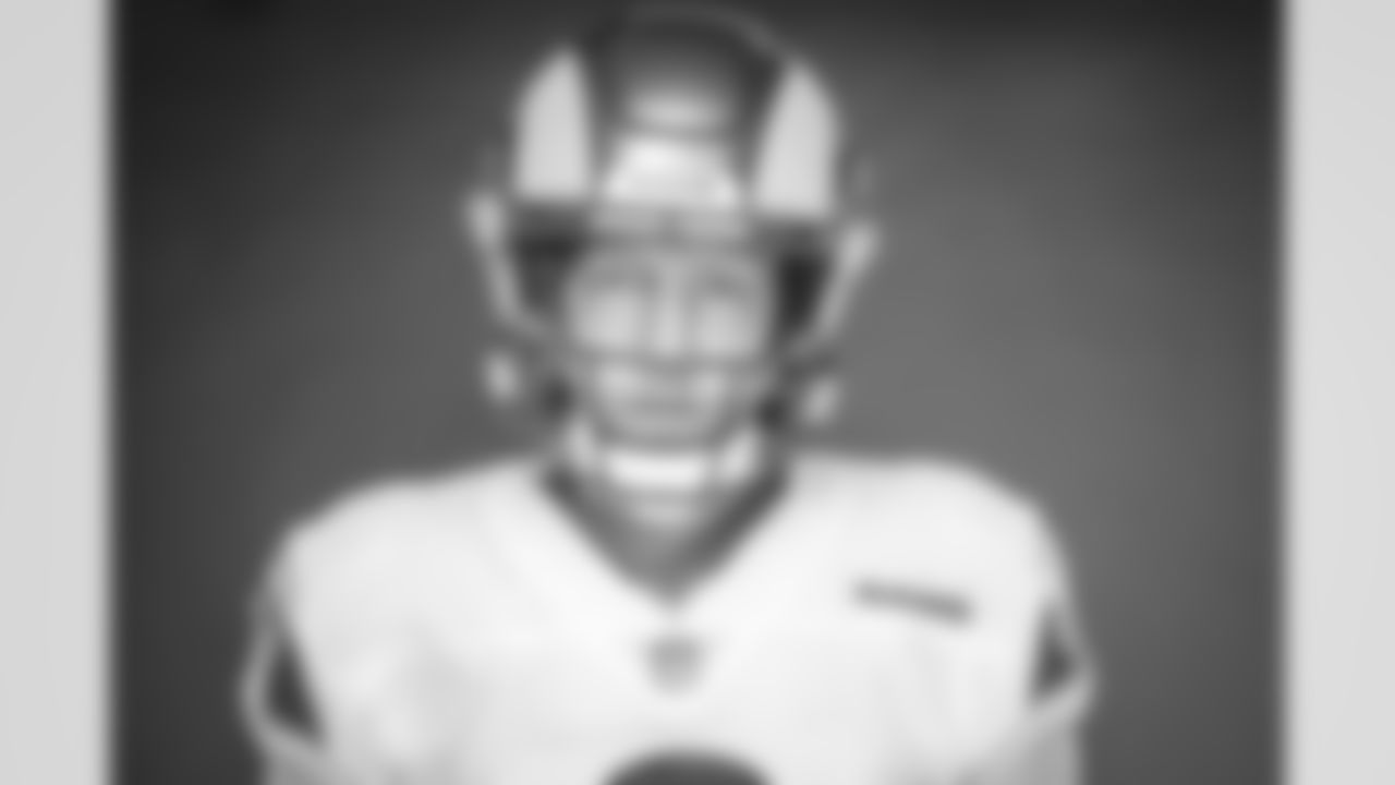 Johnny Hekker of the Los Angeles Rams poses in studio on a gray background, Wednesday, June 2, 2021, in Thousand Oaks, CA. (Jeff Lewis/LA Rams)