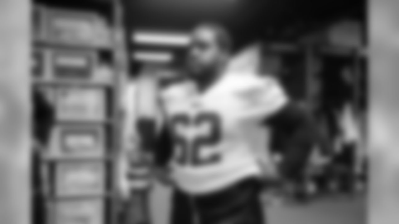 Defensive tackle (62) Bryant Jones of the Los Angeles Rams arrives at Cal Lu to see his locker and try on his equipment, Monday, May 13, 2019, in Thousand Oaks, CA. (Jeff Lewis/Rams)