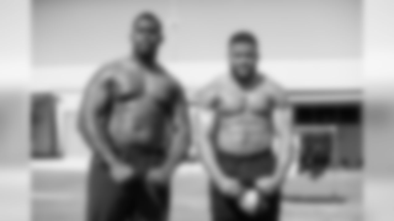 Defensive tackle's (69) Sebastian Joseph-Day and (99) Aaron Donald of the Los Angeles Rams work out on day 6 of Phase I of the offseason program workouts, Tuesday, April 23, 2019, in Thousand Oaks, CA. (Jeff Lewis/Rams)