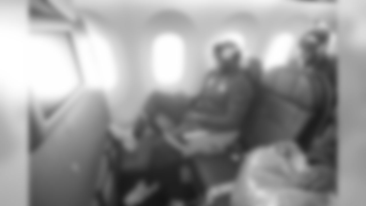 Linebacker (48) XX of the Los Angeles Rams sits on the plane flying to Atlanta for Super Bowl LIII, Sunday, January 27, 2019, in Los Angeles, CA. (Jeff Lewis/Rams)