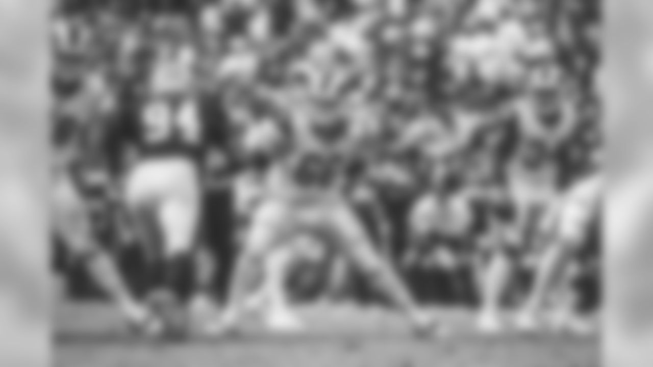 Guard (66) Austin Blythe of the Los Angeles Rams blocks against the New Orleans Saints during the Rams 27-9 victory over the Saints in a Week 2 NFL football game, Sunday, September 15, 2019, in Los Angeles, CA. (Jeff Lewis/Rams)