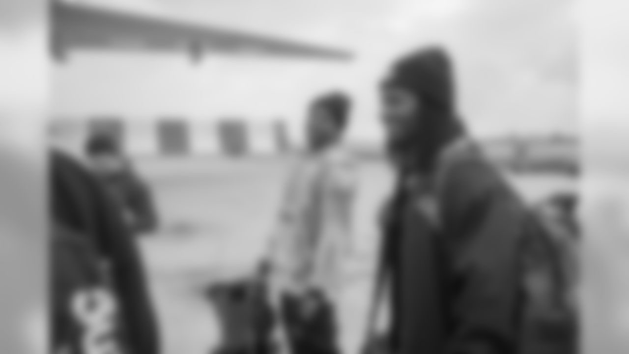Cornerback (20) Jalen Ramsey and running back (30) Todd Gurley of the Los Angeles Rams board the plane to fly to Dallas, Texas, Saturday, December 14, 2019, in Los Angeles, CA. (Jeff Lewis/Rams)
