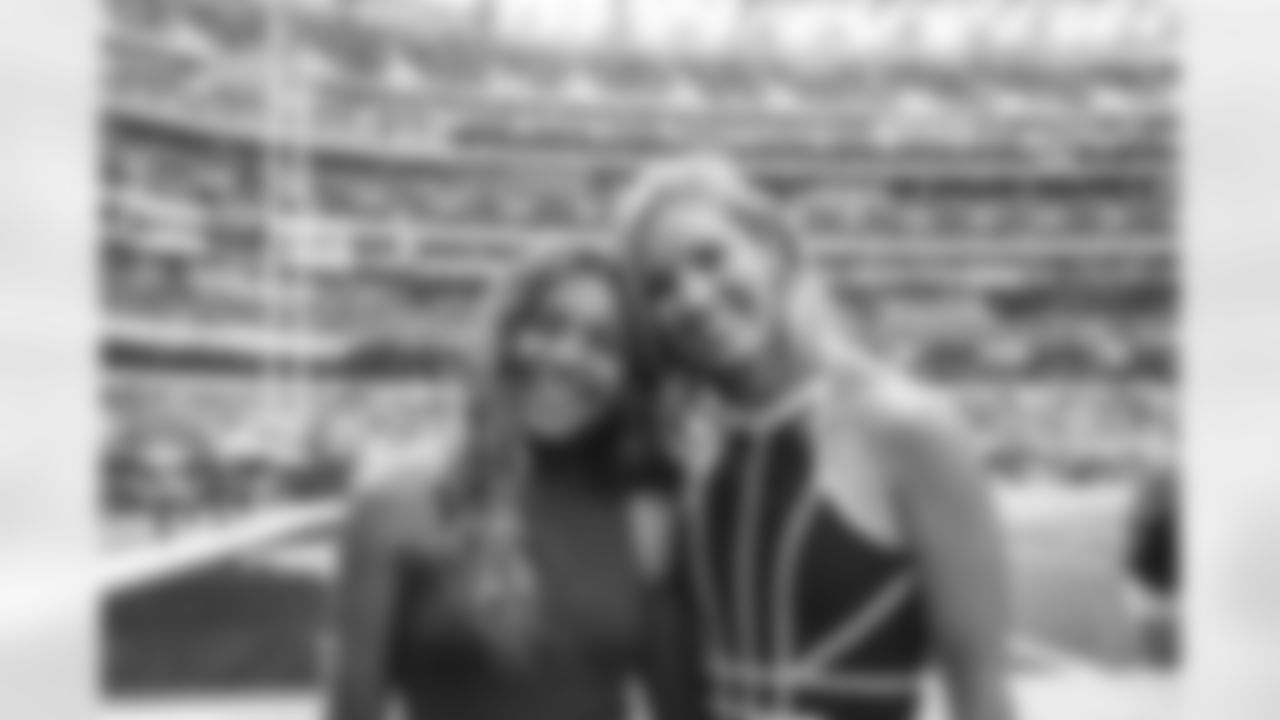 Makena Cook (left), kids host and reporter, & Camryn Irwin (right), gameday host and reporter, during the Los Angeles Rams game against the Atlanta Falcons — Week 2 of the 2022 NFL regular season