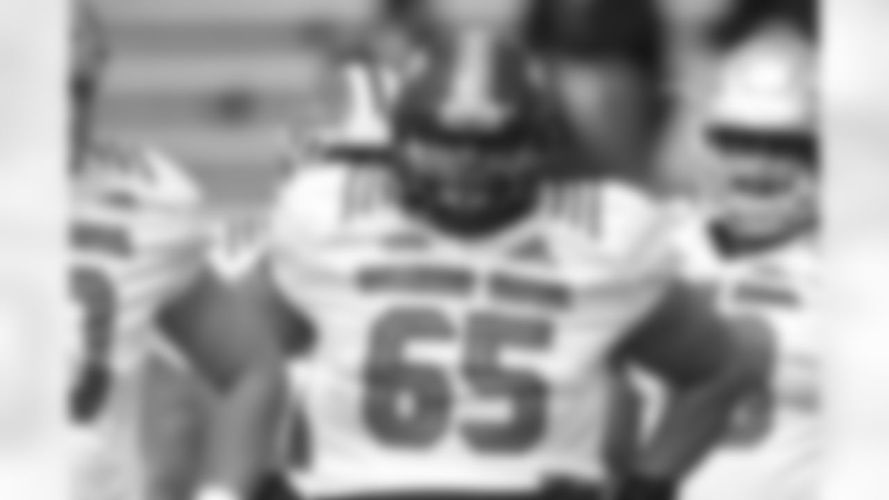 OL Jamil Demby - Maine
North squad offensive tackle Jamil Demby of Maine in action during the North teams practice for Saturday's Senior Bowl college football game in Mobile, Ala.,Wednesday, Jan. 24, 2018. (AP Photo/Brynn Anderson)