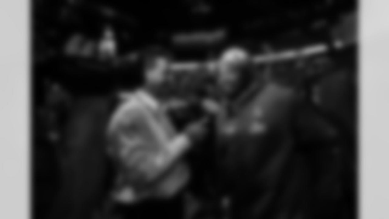 Running back (35) C.J. Anderson of the Los Angeles Rams is interviewed during Opening Night at State Farm Arena for Super Bowl LIII festivities. The Los Angeles Rams face off versus the New England Patriots. Monday, January 28, 2019, Atlanta, GA. (Will Navarro/Rams)