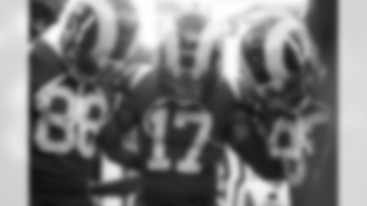 Wide Receiver (17) Robert Woods of the Los Angeles Rams huddles with teammates before the Rams 10-6 victory over the Broncos in an NFL preseason football game, Saturday, August 24, 2019, in Los Angeles, CA. (Jeff Lewis/Rams)