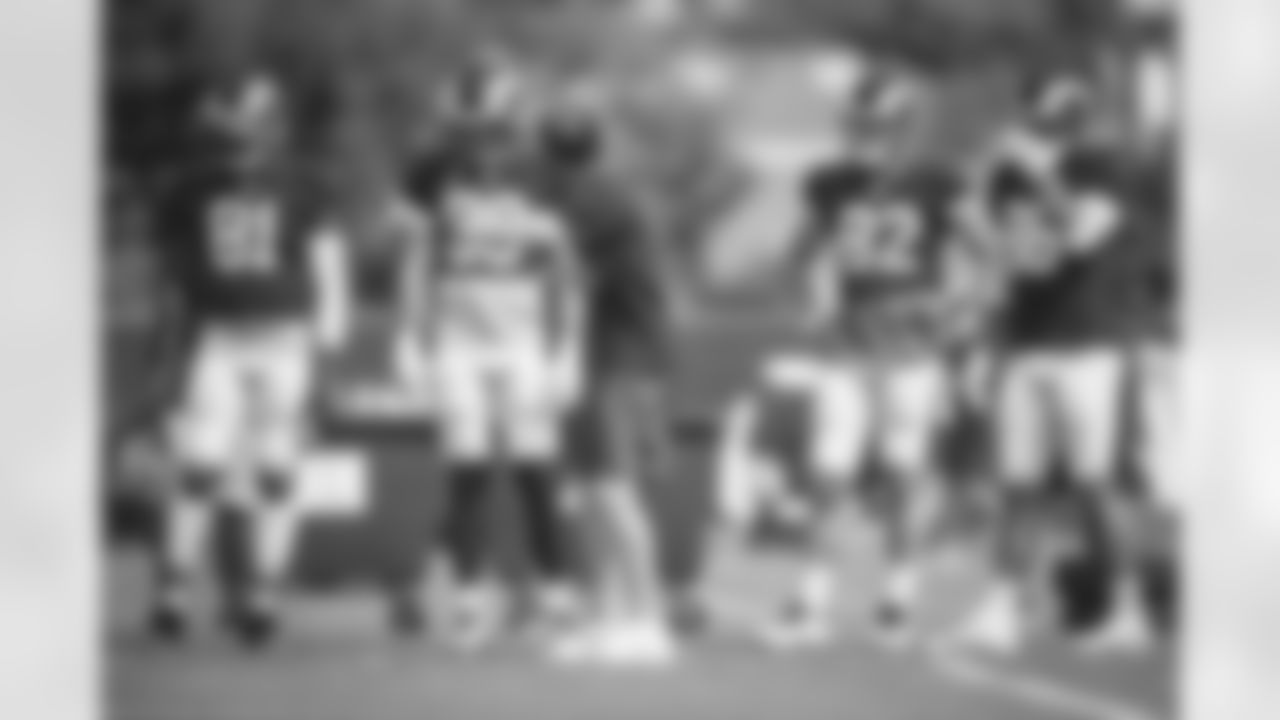 Gerald Everett, Tyler Higbee, Johnny Mundt, Brycen Hopkins and Wes Phillips at practice on 9/9.