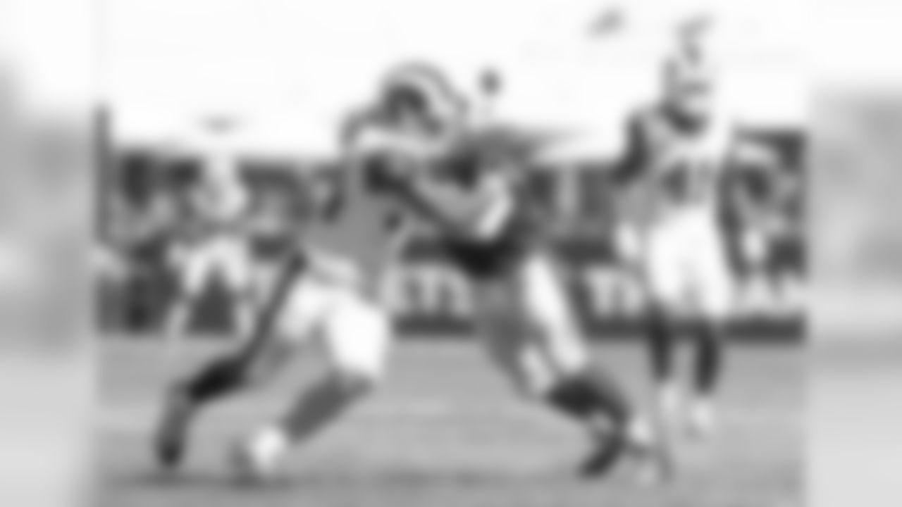 Defensive lineman (94) John Franklin-Myers of the Los Angeles Rams faces off against the Arizona Cardinals, the Rams win 34-0 in an NFL Week 02 game, Sunday, September 16, 2018 at the Los Angeles Memorial Coliseum in Los Angeles, CA. (Will Navarro/Rams)