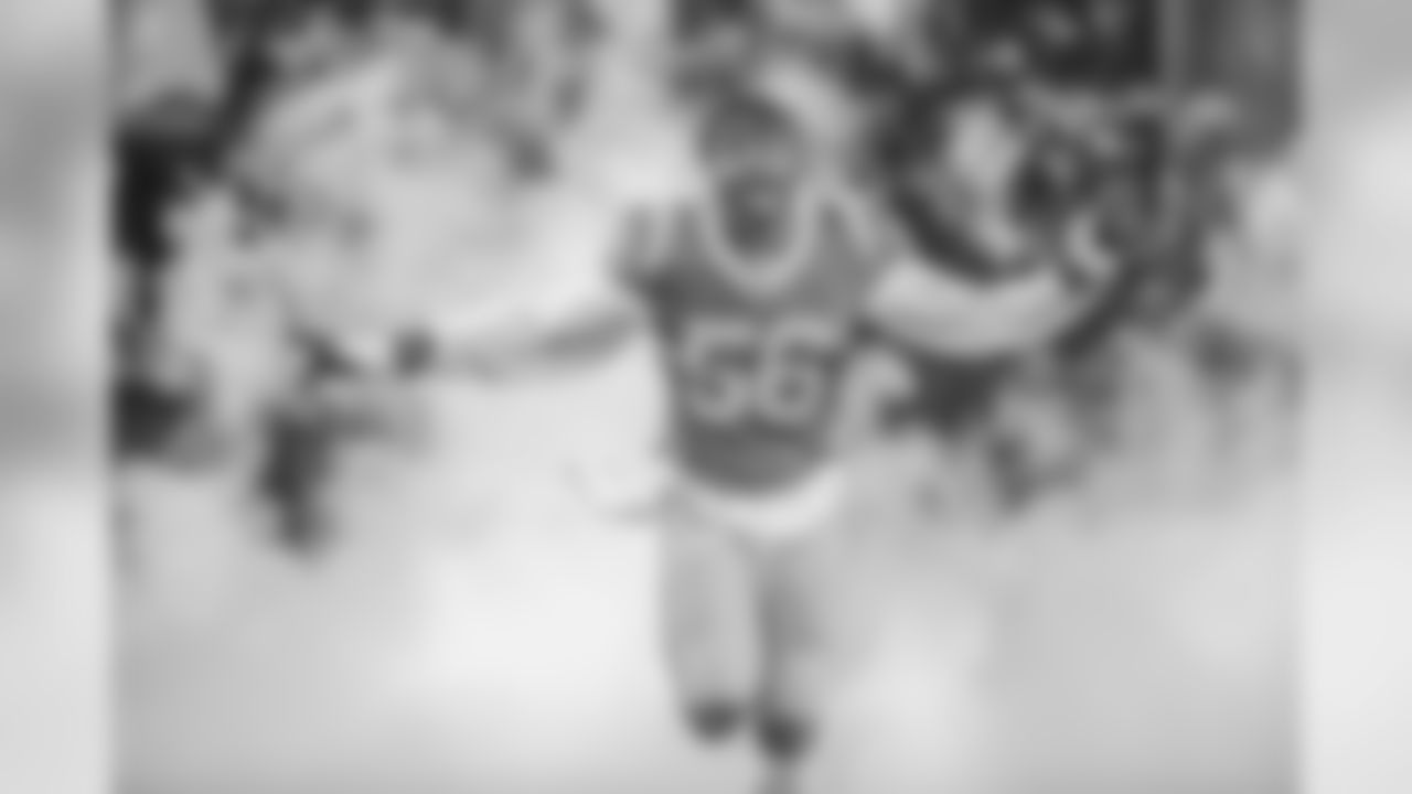 Los Angeles Rams linebacker Dante Fowler (56) takes the field prior to an NFL game against the Philadelphia Eagles on Sunday December 16th, 2018 at the Los Angeles Memorial Coliseum in Los Angeles, Calif. (Hiro Ueno/NFL)