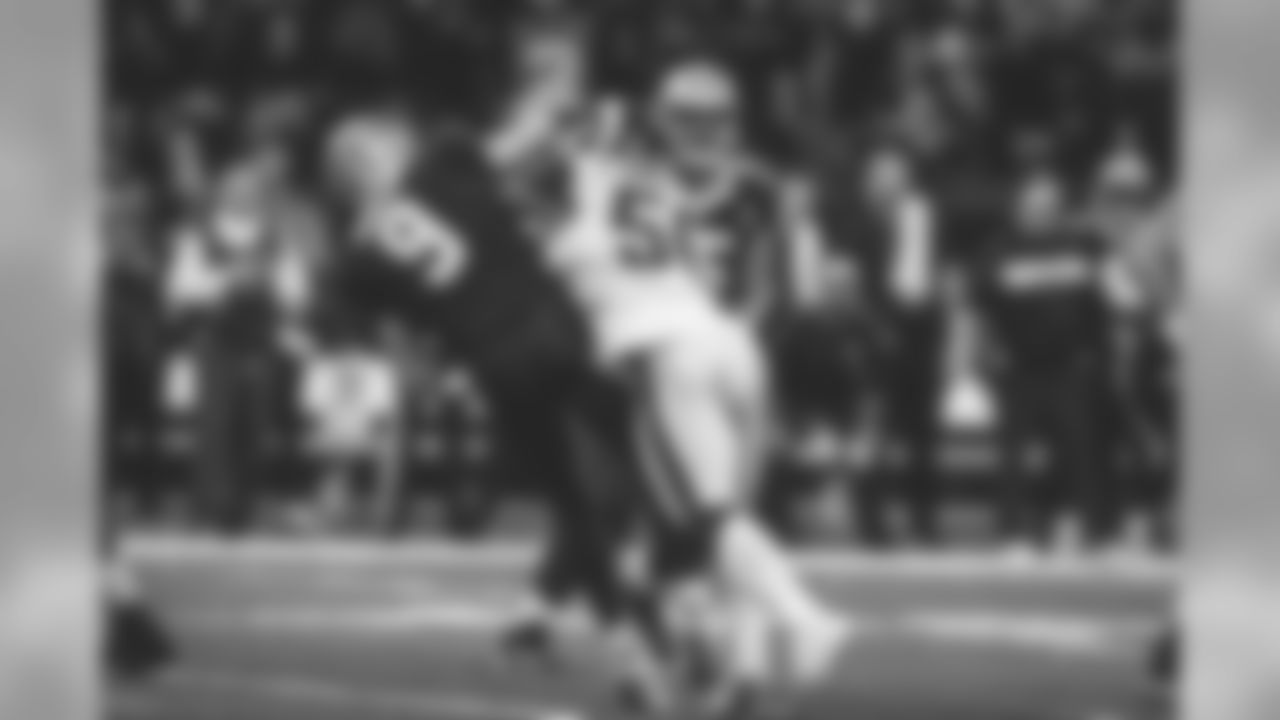 Defensive end (56) Dante Fowler of the Los Angeles Rams hits (9) Drew Brees of the New Orleans Saints during the Rams 26-23 victory over the Saints in the NFC Championship Game, Sunday, January 20, 2019, in New Orleans, LA. (Jeff Lewis/Rams)