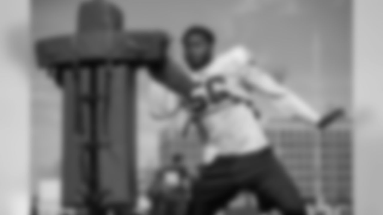 Linebacker (56) Dante Fowler Jr. of the Los Angeles Rams practices at Georgia Tech, Thursday, October 24, 2019, in Atlanta, GA. (Jeff Lewis/Rams)
