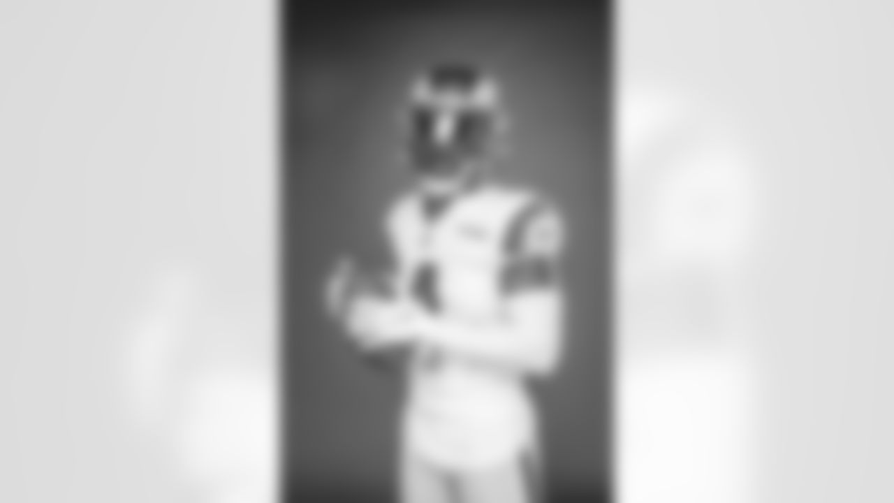 Jordan Fuller of the Los Angeles Rams poses in studio on a gray background, Wednesday, June 2, 2021, in Thousand Oaks, CA. (Jeff Lewis/LA Rams)