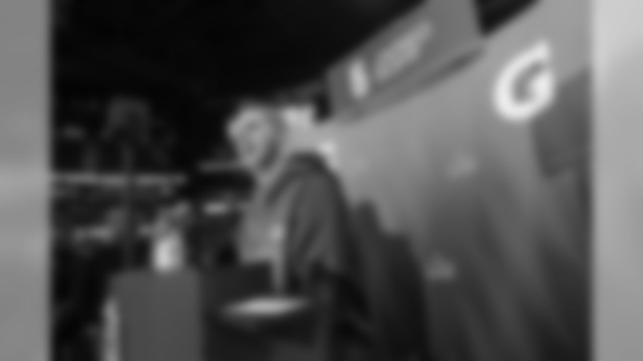 Quarterback (16) Jared Goff of the Los Angeles Rams is interviewed during Opening Night at State Farm Arena for Super Bowl LIII festivities. The Los Angeles Rams face off versus the New England Patriots. Monday, January 28, 2019, Atlanta, GA. (Will Navarro/Rams)