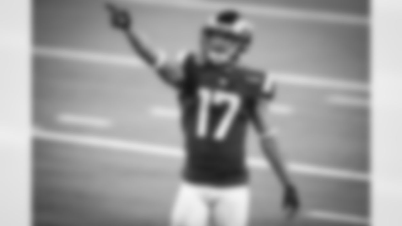 Wide receiver (17) Robert Woods of the Los Angeles Rams signals first down against the New England Patriots during the Rams 24-3 victory over the Patriots during an NFL regular season Week 14 football game, Thursday, December 10, 2020, in Inglewood, Calif. (Jeff Lewis/LA Rams)